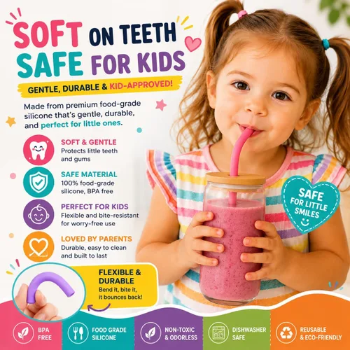 Vista 2 de 15 PAPAS PARA TODOS LOS VANOS - Pajitas reutilizables de silicona para vasos Yeti de 30 y 20 oz - Flexibles, fáciles de limpiar + 2 cepillos