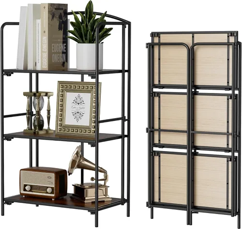 Vista 35 de Crofy - Estantería plegable sin montaje para sala de estar, estantería plegable de 2 niveles en color negro para oficina en casa, organizador