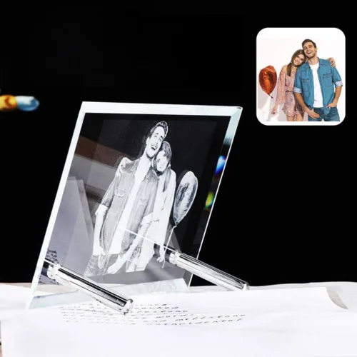 Vista 3 de IEK Marco de fotos de cristal personalizado, marco de fotos de cristal láser personalizado, regalo único para cumpleaños, boda, aniversario