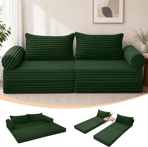 Vista 14 de MeMoreCool Convertible Sofa Bed, Folding Floor Couch with Pillows, Corduroy Pull Out Sleeper Couch Bed Queen, Fold Out Futon for Bedroom, Living