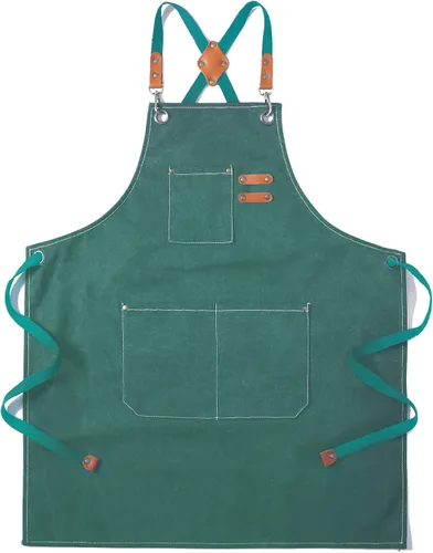 Vista 15 de Tosewever - Delantal de lona con espalda cruzada de chef de algodón para hombres y mujeres con bolsillos grandes Rojo oscuro