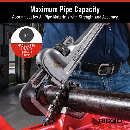 Vista 4 de RIDGID 31105 Llave de tubo recta de aluminio modelo 824, 24 pulgadas (producto 1) y llave de tubo recta de aluminio RIDGID 47057, 12 pulgadas