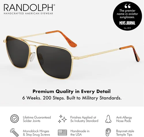 Vista 2 de Randolph USA Gafas de sol de aviador rectangulares para hombres no polarizadas 100 UV