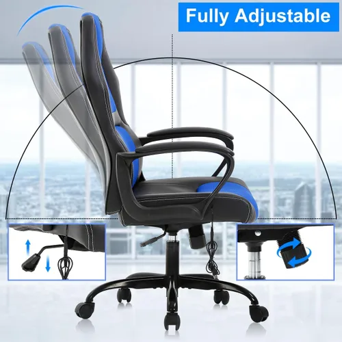 Vista 7 de Silla de juegos de PC, silla de oficina de masaje, silla de carreras, silla de escritorio ergonómica con soporte lumbar, silla ejecutiva ajustable