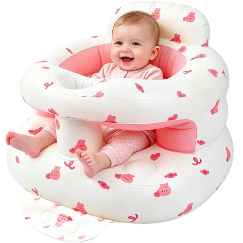 Vista 9 de EXBEPE Asiento de bebé inflable engrosado, asiento de piso para bebés de 3 a 36 meses con bandeja, silla infantil con soporte para sentarse, bomba