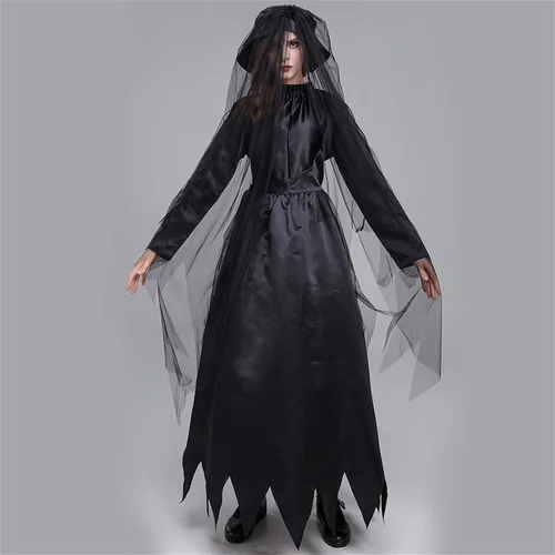 Vista 3 de Vestido de Halloween para mujer, disfraz de invierno, vestido de bata de bruja para cosplay