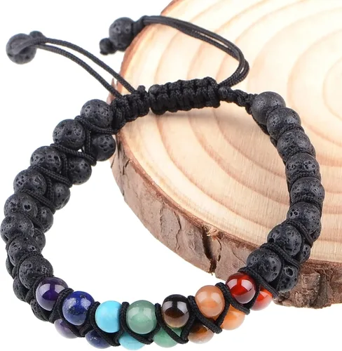 Vista 5 de MASSIVE BEADS Natural Chakra Healing Power Crystals Macrame Bracelet Yoga Double Layer Stone Beads Gemstone Meditation Relax Anxiety Bangle for