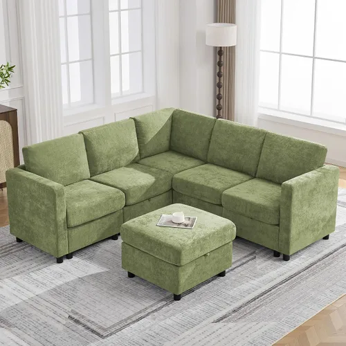 Vista 67 de WUTUTUEE Sofá seccional modular en forma de L de 83" con almacenamiento y otomano móvil, sofá convertible de 4 asientos reversible chaise de Beige