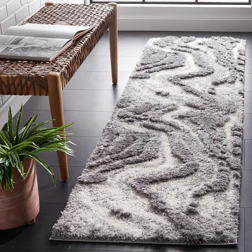 Vista 2 de SAFAVIEH Hi-Lo Shag Collection - Alfombra para pasillo, 2 pies 2 pulgadas x 8 pies, color gris y gris claro, diseño abstracto, no desprende pelusa