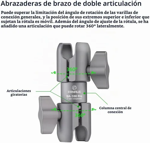Vista 4 de FANAUE DA-100PRO - Brazo giratorio de doble zócalo compuesto, 3.7 pulgadas de longitud, construcción de aluminio, compatible con soportes RAM B