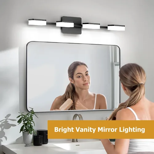 Vista 8 de 4 lámparas de acrílico para baño, moderna lámpara negra para tocador de baño, accesorios de iluminación de pared negro mate sobre el espejo, luz LED