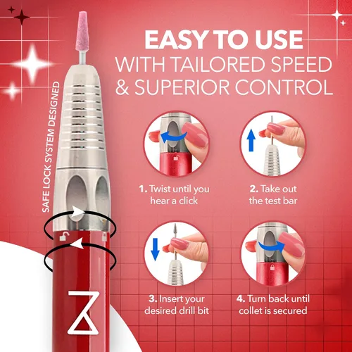 Vista 6 de M Max - Taladro de uñas profesional - Taladro de uñas con motor 2 en 1 sin escobillas - Eléctrico, inalámbrico, carcasa de aleación de aluminio