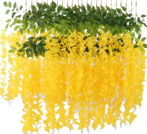 Vista 7 de Fermus Paquete de 24 guirnaldas de flores colgantes de glicina artificial, vid de glicina falsa para decoración de boda floral de jardín (negro)