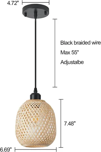 Vista 2 de 1 lámpara colgante de bambú tejida a mano, estilo bohemio, elegante, cordón ajustable, ratán de bambú, lámpara colgante de techo para comedor, bar