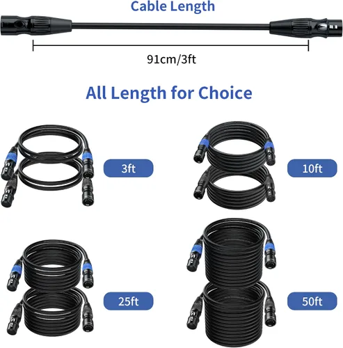 Vista 6 de SMALL-EYE Cable DMX de 5 pines, paquete de 2 unidades de 3 pies, cable de iluminación de escenario macho a hembra de 4 núcleos para controlador