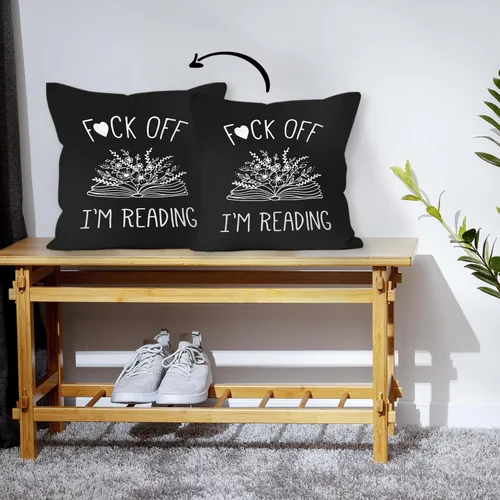 Vista 5 de HIWX Funda de almohada decorativa con texto en inglés "I I'm Reading Book", funda de almohada decorativa con diseño de flores de libro de arte Negro
