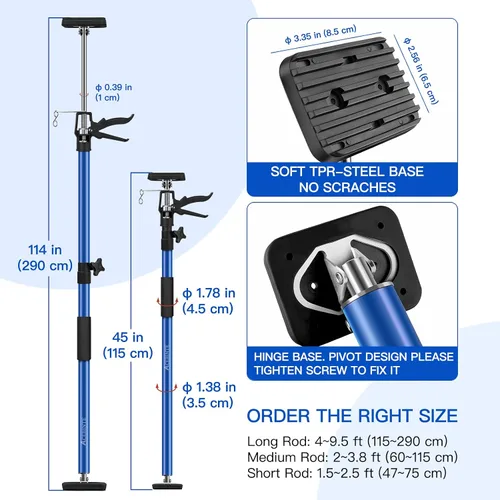 Vista 4 de 2PK poste de soporte, sistema de soporte telescópico de acero ajustable rápido de tercera mano, varilla de soporte, soporta hasta 154 libras