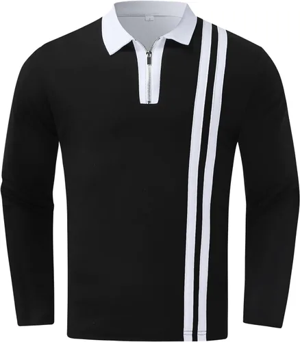 Vista 4 de Contrast Color Polo Shirts for Men Quarter Zipper Golf Pullover Long Sleeve Collared Shirts Cotton Blend Tops Shacket