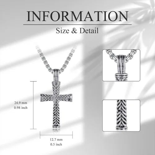 Vista 2 de Collar de crucifixión con colgante de cruz para hombres, de acero inoxidable, colgante de crucifijo religioso, joyería de cruz religiosa, regalo