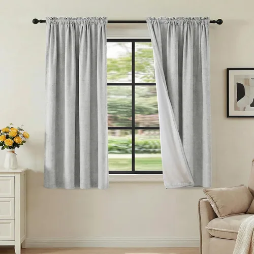 Vista 97 de H.VERSAILTEX Cortinas 100% opacas con aspecto de lino para dormitorio, bloqueo de luz completa, bolsillo para barra, cortinas de ventana gruesas