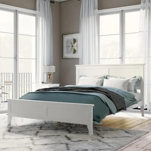 Vista 7 de Harper & Bright Designs Cama de plataforma de tamaño matrimonial con cabecero y estribo, base de cama matrimonial de madera maciza con soporte