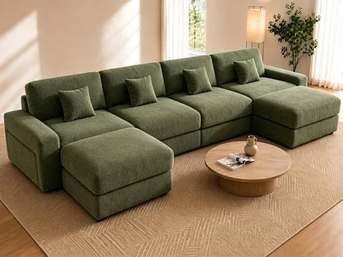 Vista 12 de WEUP Sofá modular en forma de L de 114 pulgadas, sofá nube de gran tamaño con otomana móvil, cómodo sofá de felpilla con almohada, bolsillos Verde