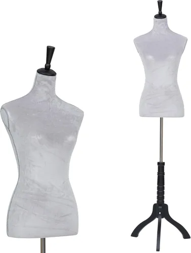 Vista 9 de Maniquí femenino con forma de vestido, torso de modelo de ropa, cuerpo de maniquí para exhibición, soporte de trípode ajustable de 53-67 pulgadas