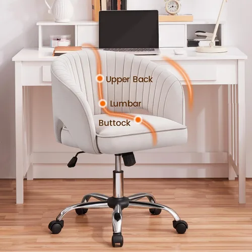Vista 6 de Topeakmart Moderna silla de terciopelo para tocador, silla de escritorio de maquillaje, sillón ajustable con respaldo de barril copetudo para sala