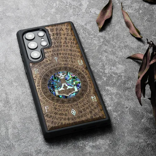 Vista 3 de Carveit Funda de madera de diseñador para Samsung Galaxy S22 Ultra (grabado en madera e incrustaciones de carcasa), funda de madera compatible
