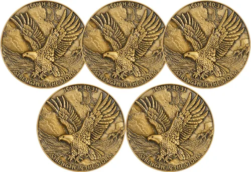 Vista 9 de Moneda de desafío de águila 3D de doble cara de aleación de zinc de 1.57 pulgadas, diseño inspirador colorido con Isaías 40:31, tema de fuerza