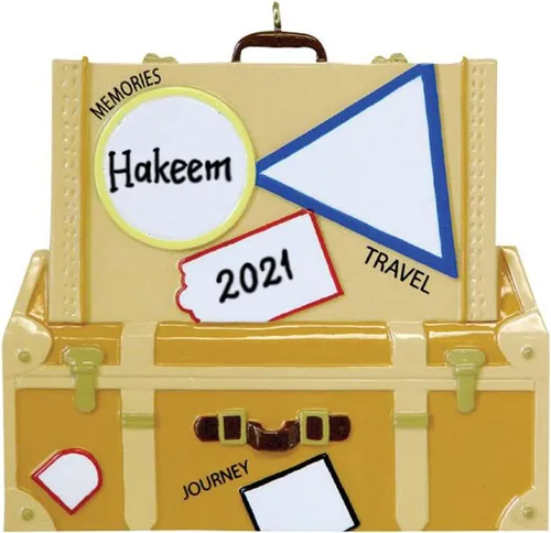 Vista 2 de Maleta de viaje personalizada para árbol de Navidad 2024 – Decoración de regalo de viaje para niños, familia, viajes, vacaciones, luna de miel