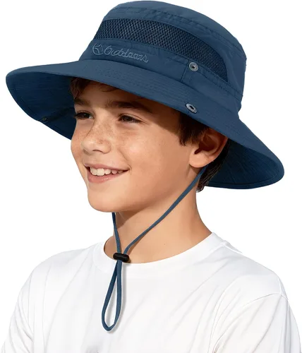 Vista 15 de Sombrero de sol para niños con protección solar UPF 50+, sombrero de pescador para niños y niñas, ala ancha, verano, playa, pesca, safari, sombrero