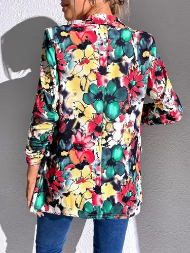 Vista 2 de WDIRARA Blazer de manga larga con cuello de chal abierto y un botón para mujer