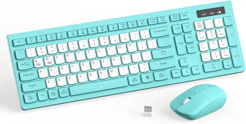 Vista 19 de Combo de teclado y mouse inalámbricos silencioso para oficina y hogar (verde aguacate) 2.4G Full Size Silent Cordless Keyboard with Tilt