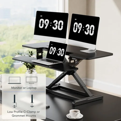 Vista 42 de FLEXISPOT Convertidor eléctrico de escritorio de pie de 32 pulgadas, elevador de escritorio motorizado para sentarse a pie, monitor de escritorio