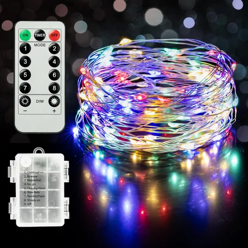 Vista 12 de Twinkle Star, 5 pulgadas para interior y exterior, luces LED en guirnalda operadas por batería, impermeables con control remoto, temporizador y 8
