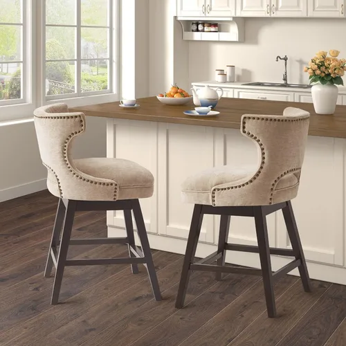 Vista 2 de Madison Park Emmett - Taburete giratorio para mostrador, elegante y moderno, con respaldo redondo, altura de encimera, silla de isla de cocina, Beige