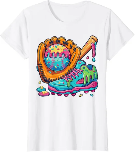 Vista 14 de Ice Cream Drip Baseball Stuff Baseball Drip For Boys Youth T-Shirt, Negro -, Pequeña