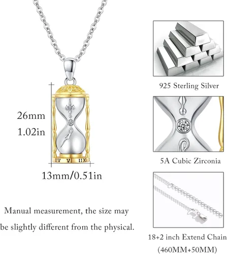 Vista 5 de Bala, reloj de arena, cilindro, collar de urna de plata de ley 925, colgante de recuerdo de cremación, joyería de bautismo para hombres y mujeres