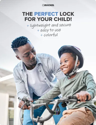 Vista 2 de Büchel Cable de bloqueo de bicicleta para niños, colorido y sin llave, asegura la bicicleta de tu hijo, accesorio de bicicleta fácil de usar