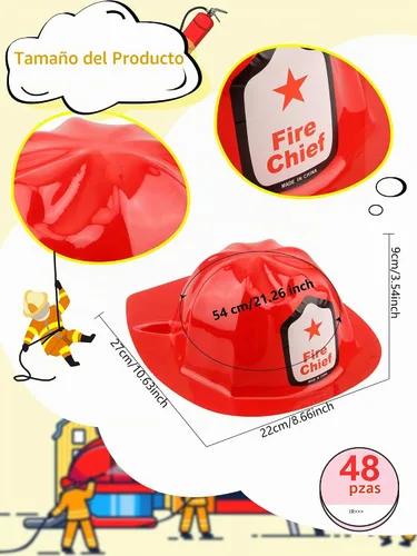 Vista 2 de 48/54/90 unidades de sombreros de bombero rojo a granel cascos de bombero rojo sombrero de bombero de plástico para fiesta de bomberos de Halloween