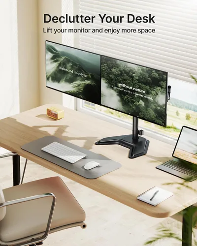 Vista 6 de MonTEK - Soporte independiente para monitor doble para pantallas de 17 a 32 pulgadas, 22 libras cada una Solid V-shaped base, dual-screen