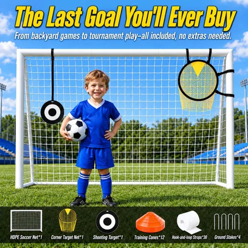 Vista 2 de Kids Soccer Goal, 12x6ft/8x6ft/6x4ft Steel Soccer Goals for Backyard Steel Goal for Kids 4–15, for Training and Match Play, Include HDPE Soccer Net