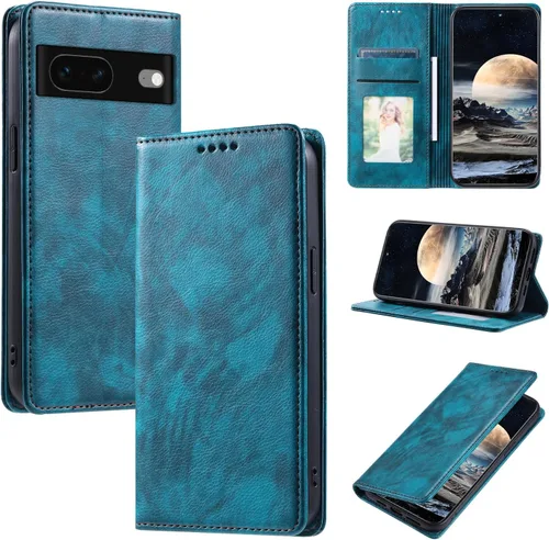 Vista 101 de Funda de cuero compatible con Google Pixel 7, compatible con Google Pixel 7 5G GVU6C GQML3 Flip Folio PU Funda de cuero negro