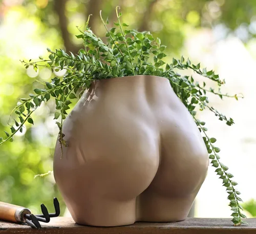 Vista 8 de FROZZUR - Maceta con forma de cuerpo femenino, jarrón con trasero, maceta de flores femenina, maceta moderna de resina estilo bohemio, color blanco