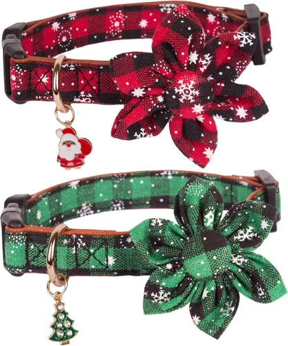 Vista 9 de ADOGGYGO Collar de Navidad para perro con pajarita, collar ajustable con corbatín para perro, collar de Navidad a cuadros rojos y verdes para perros