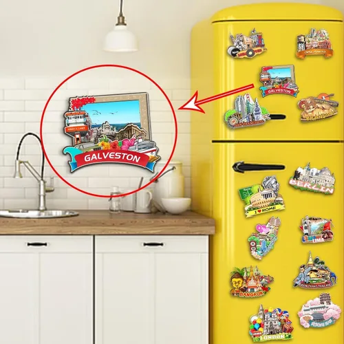 Vista 4 de Galveston - Imán de madera para nevera, diseño de Texas USA en 3D, recuerdos coleccionables, decoración hecha a mano