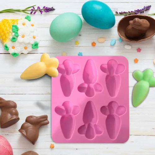 Vista 4 de ASkinds Molde de chocolate con zanahoria de Pascua, 6 cavidades, bandeja de silicona antiadherente para chocolate, molde para hornear bricolaje