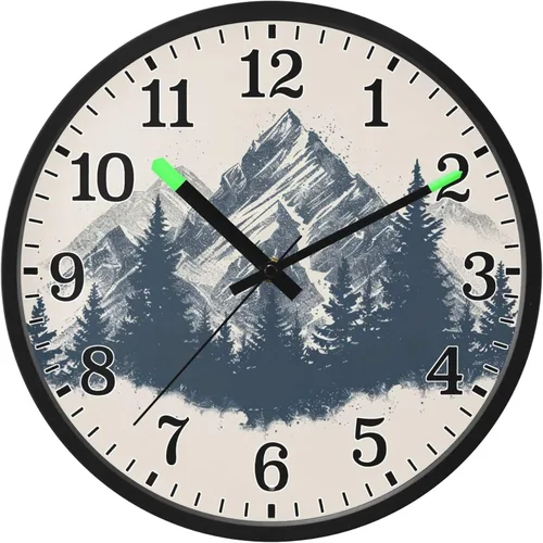 Vista 8 de JUNZAN Luminous Voice-Activated Round Wall Clock 12 Inch Mountain Vintage Design Non-Ticking Silent Battery Operated Wallclocks for Kitchen Bedroom