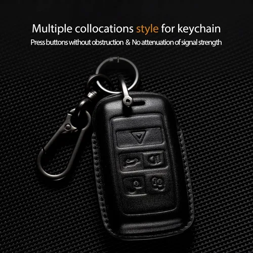 Vista 5 de Funda de cuero para llavero de coche, color marrón, compatible con Land Rover